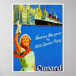 Poster L'Amérique cette année par RMS Queen Mary
