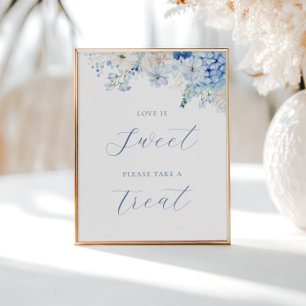 Poster L'amour de la Fête des mariées Florale Bleue est d