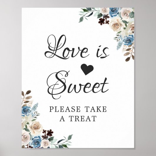 Poster L'amour est doux Boho Dusty Bleu Beige Floral (Devant)