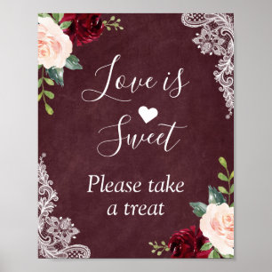 Poster L'amour est doux Bourgogne Blush Floral Dentelle