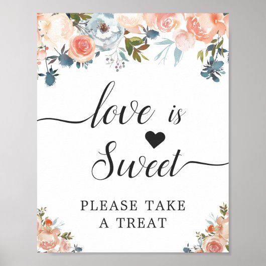 Poster L'amour est doux Calligraphie Script Pêcher Floral (Devant)