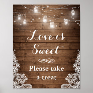 Poster L'amour est doux Dentelle à cordes de bois rusti