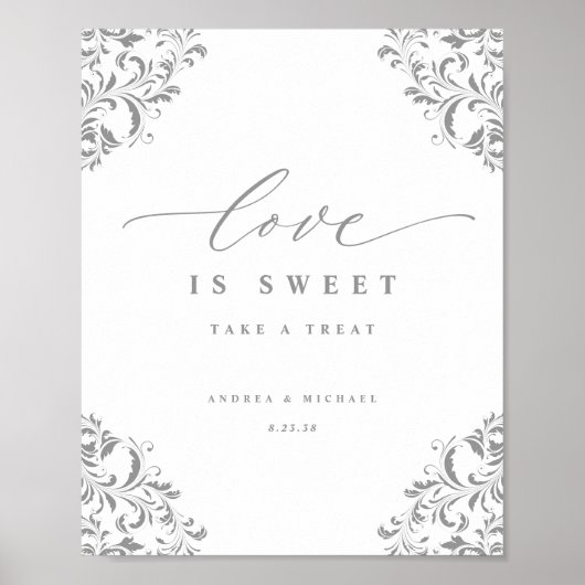 Poster L'amour est doux Élégant Argent Flourish Mariage S (Devant)