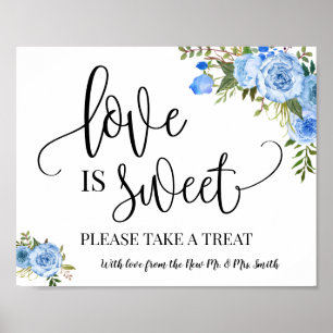 Poster L'amour est doux signe de table dessert mariage bl
