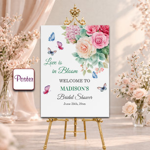 Poster L'amour est en fleurs Papillons Bienvenue à la fêt