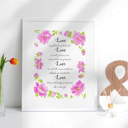 Poster L'amour est I Corinthians 13 Texte Floral