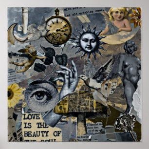 Poster L'Amour Est la Beauté de l'Âme Collage Vintage