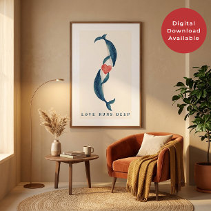 Poster L'amour est profond Deux baleines et cœur de la Sa
