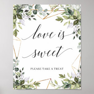 Poster L'amour est signe doux boho vert feuillage et or