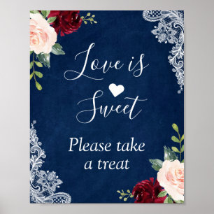 Poster L'amour est Sweet Navy Blush Floral Lace