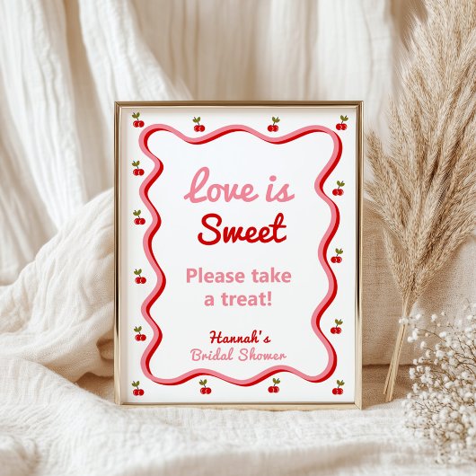 Poster L'amour est Sweet Retro Cherry signe Fête des mari