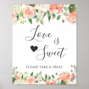 Poster L'amour est un dessert sucré Bar corail pêche rose