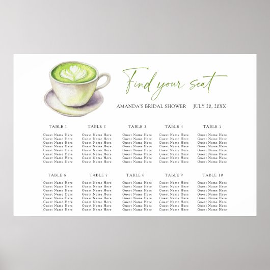 Poster L'amour est un plan de table de mariage Matcha (Devant)