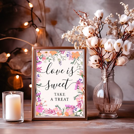 Poster L'Amour Est Une Fête des mariées Florale Rose Boho