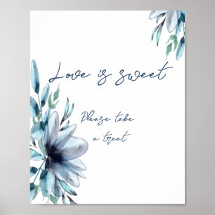 Poster L'amour floral bleu poussiéreux est doux pour la b