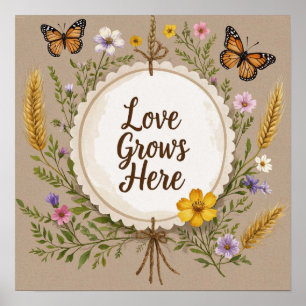 Poster L'amour grandit bohème, fleurs sauvages, blé, papi