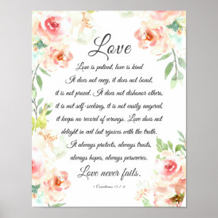 Poster L'amour n'échoue jamais Bible Verse Blush Floral M