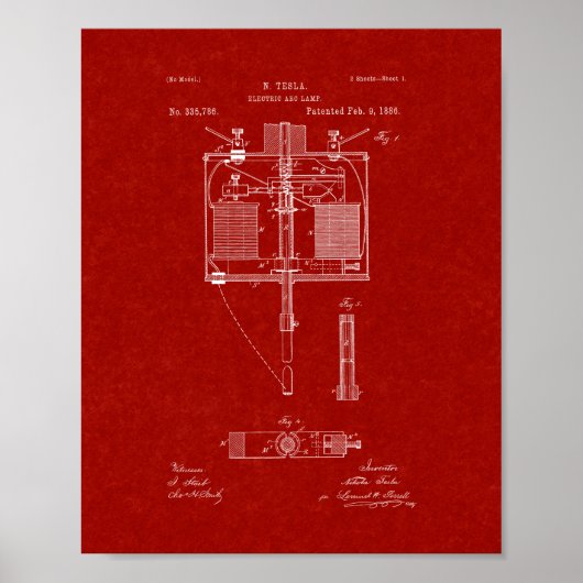 Poster Lampe à arc électrique breveté - Rouge Bourgogne (Devant)