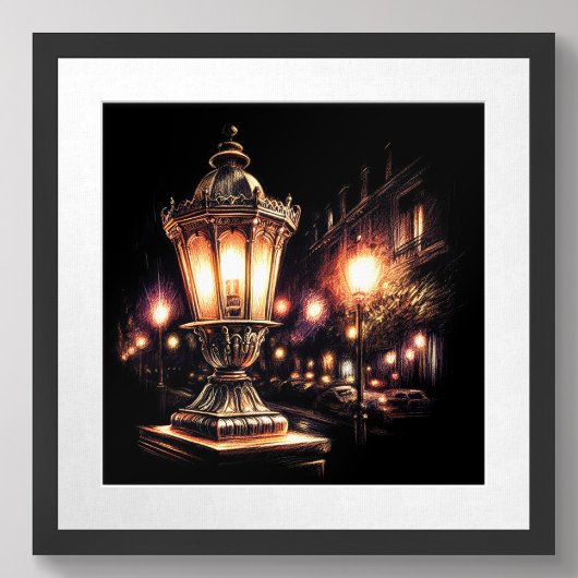 Poster Lampe de rue Pastel Dessin Français