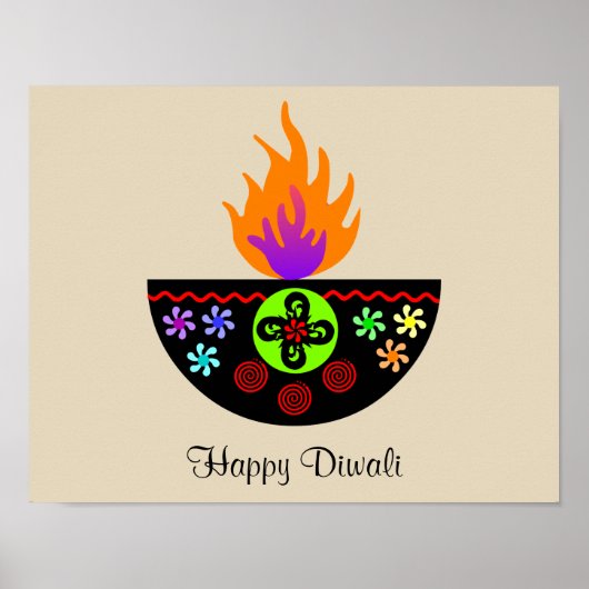 Poster Lampe Diwali colorée Diya (Devant)