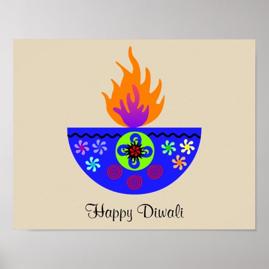 Poster Lampe Diwali colorée Diya (Devant)