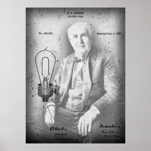 Poster Lampe électrique patente - Edison 1882 (Devant)