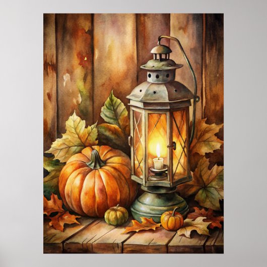Poster Lampe et citrouilles d'automne (Devant)