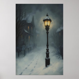Poster Lampe victorienne vintage dans le brouillard hiver