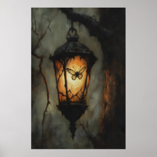 Poster Lampe Vintage Lanterne Papillon de Nuit Art, Fores
