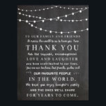 Poster Lampes à cordes Chalkboard - merci mariage<br><div class="desc">Feux Rustiques sur tableau noir arrière - plan "merci" signe ou carte Ajouter une touche spéciale à votre mariage,  plus mariage signes dans notre boutique! http://www.zazzle.co.uk/designbyredline</div>