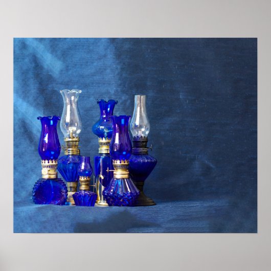 Poster Lampes en verre bleu (Devant)