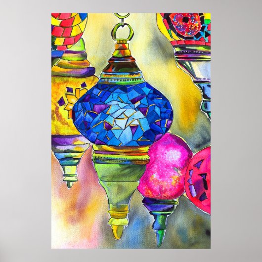 Poster Lampes turques mosaïque aquarelle art (Devant)