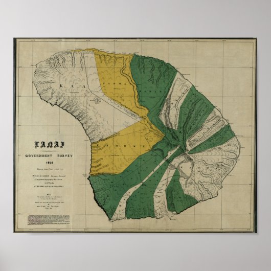 Poster Lanai, 1878, Carte Vintage Hawaii (Devant)