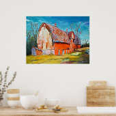 Poster L'ancienne grange rouge sur la prairie venteuse (Cuisine)