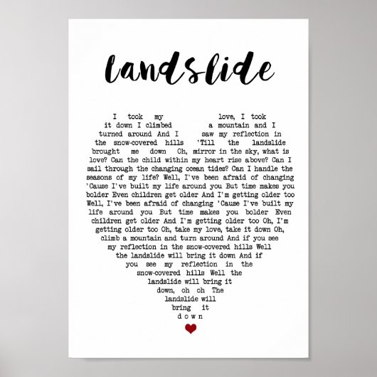 Poster Landslide Wall Art Chanson Lyrique Coeur Imprimer (Devant)