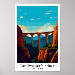 Poster Landwasser Viaduc Suisse Travel Art Vintage