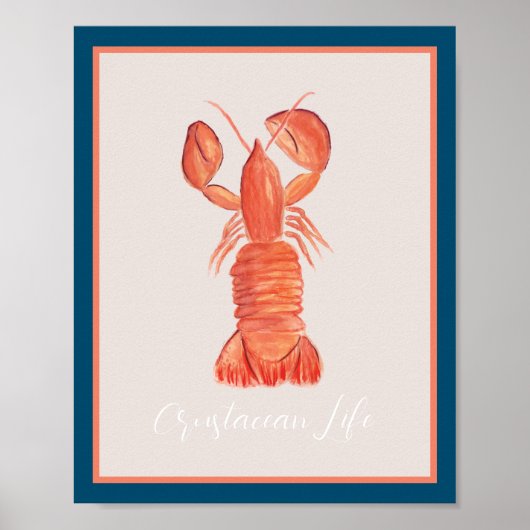 Poster langouste de homard Crustacé Aquarelle Terre (Devant)
