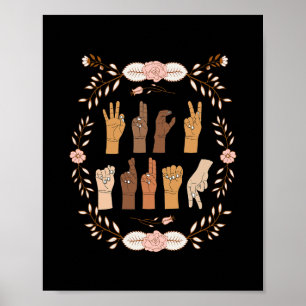 Poster Langue des signes anti-Trump Asl Floral Drôle