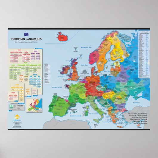 Poster "Langues européennes" : Carte des langues d'Europe (Devant)