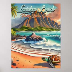 Poster Laniakea Oahu Hawaii aquarelle tropicale colorée
