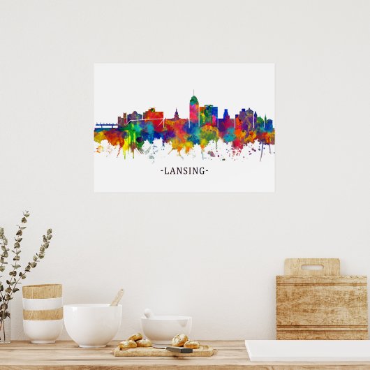 Poster Lansing Michigan Skyline (Cuisine)