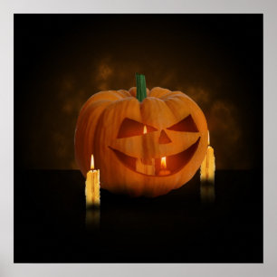 Poster Lanterne Citrouille d'Halloween avec bougies