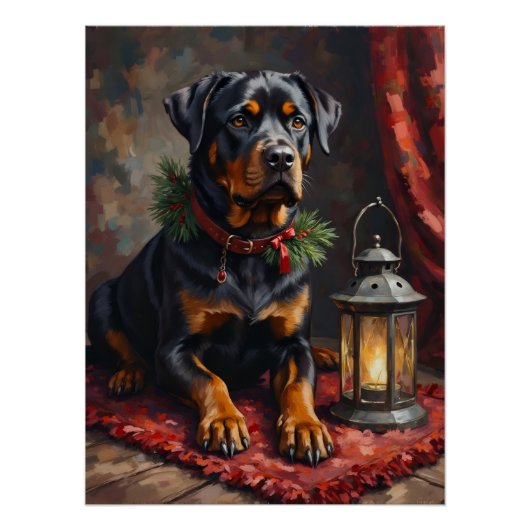 Poster Lanterne de Noël de Rottweiler digne (Devant)