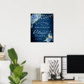 Poster Lanterne en bois Hydrangea bleue Bohème pour dîner (Bureau à domicile)