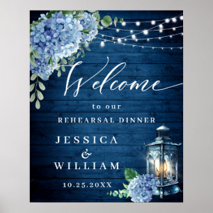 Poster Lanterne Hydrangea Bleue Bois Bohème Dîner de Répé