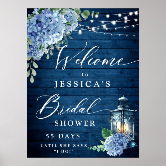 Poster Lanterne Hydrangea Bleue Bois Bohème Mariage (Devant)