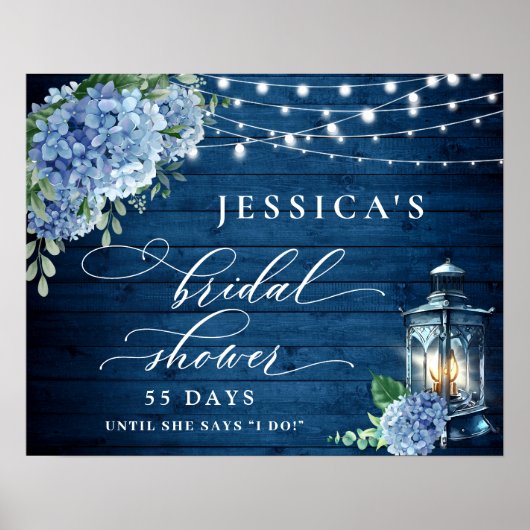 Poster Lanterne Hydrangea Bleue Bois Bohème Mariage (Devant)