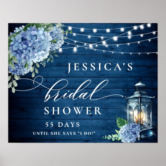 Poster Lanterne Hydrangea Bleue Bois Boho Shower de Marié (Devant)