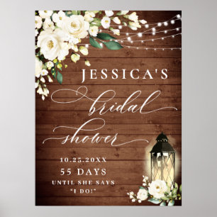Poster Lanterne Roses Blanches Bois Rustique Mariage