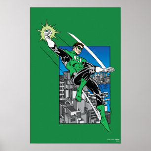 Poster Lanterne verte avec Arrière - plan de ville